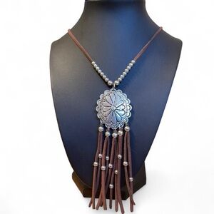 Myra Bag Silver and Brown Floral Pendant Necklace